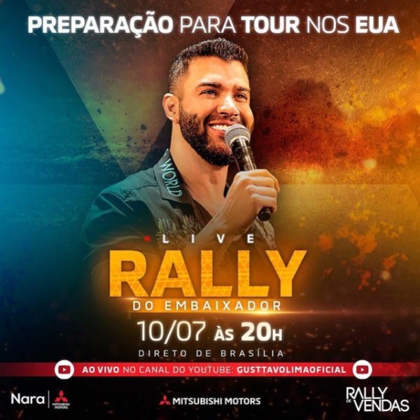 Live de Gusttavo Lima em Brasília terá rally de carros acontecendo simultaneamente ao seu show